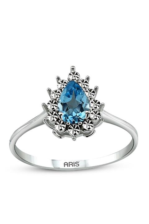 Ariş Pırlanta Damla Mavi Topaz Altın Yüzük