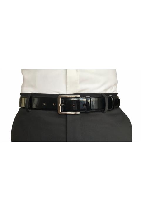 GoDeri Hakiki Kaliteli Deri Siyah Rugan Klasik Kumaş Pantolon Kemeri 3,5 cm