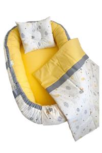 berababy Babynest Pikeli Sarı Ve Bulut Kombin Bebek Yuvası 3 Parça Set