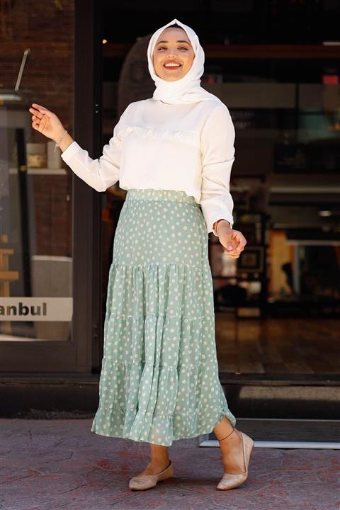 InStyle Puantiyeli Astarlı Şifon Etek - Mint