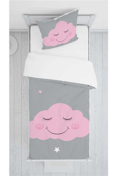 Consept Home Consepthome Hm-b28 Sevimli Gri Pembe Bulutlu Sadece Yatak Örtüsü 140x220