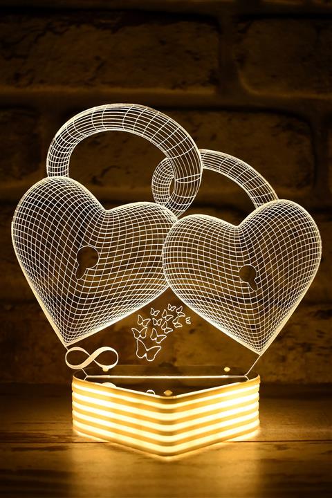 Hediye Kovanı Kilit Kalp Sevgiliye Hediye 3d Görünümlü Led Lamba