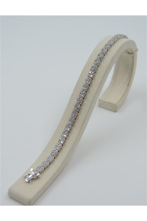 Swarovski Kadın Beyaz Zirkon Taşlı Kare Desenli 925 Ayar Gümüş Bileklik