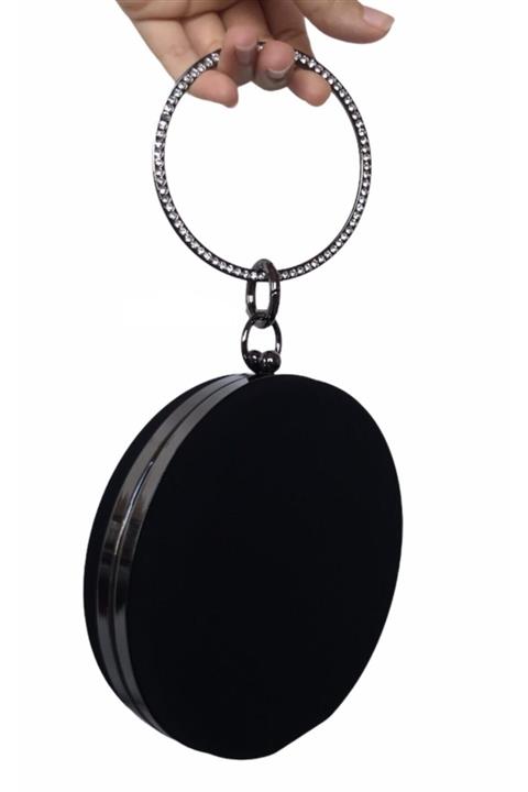 Selay Çanta Siyah Süet Pilatin Aksesuarlı Top Model Yuvarlak Abiye Çanta