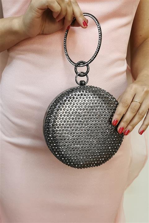 NAZART Taşlı Platin 350 Yuvarlak Kadın Abiye Çanta