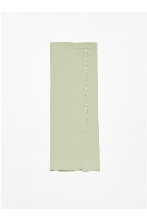 Dilvin 1079 Yandan Düğmeli Fitilli Etek-açık Haki