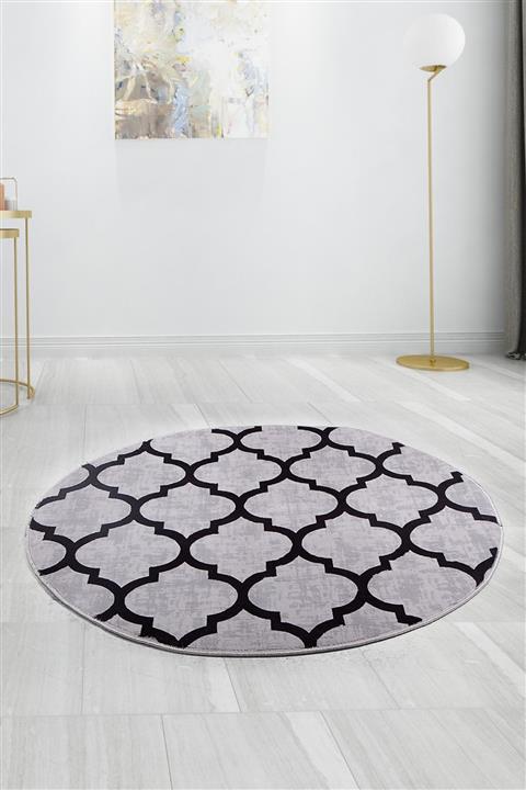 Bonny Home Lidya Gri Yuvarlak Kaymaz Taban Yolluk Yıkanabilir Salon Oda Koridor Halısı