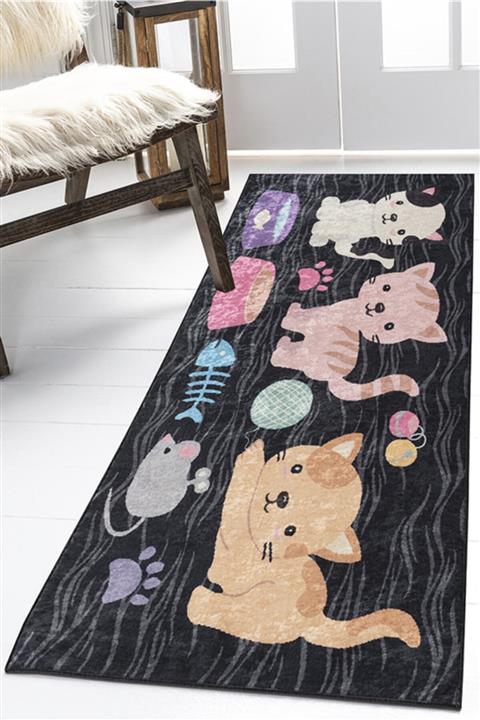 Armoni Weavers 80x150 Kaymaz Taban Yıkanabilir Kedi Desenli Paspas Ve Yolluk