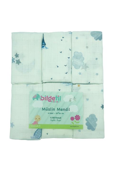 Bilgefil Bebek Ağız Mendili Seti 6lı Paket Unisex Yumuşak Ve Ekstra Emici Pamuklu