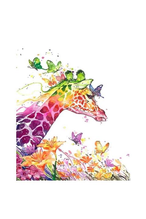 LİLYHOBBYLAND Sayılarla Boyama 50*65 cm Çerçeveli Tuval: Renkli Zurafa