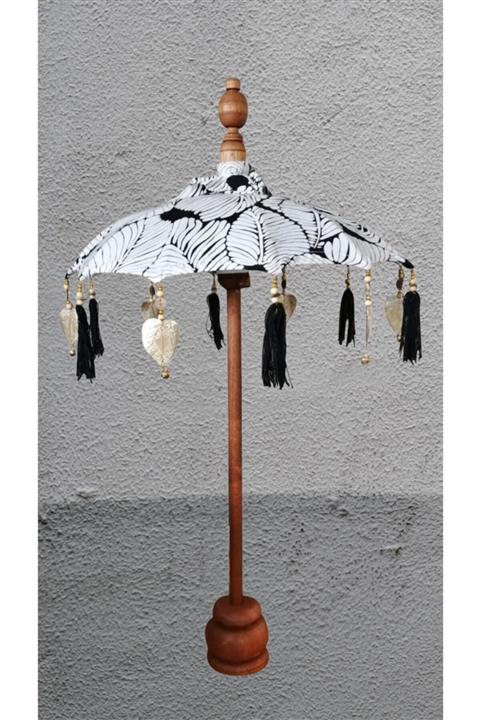 LYN HOME & DECOR Siyah Beyaz Yaprak Desenli Bali Şemsiyesi