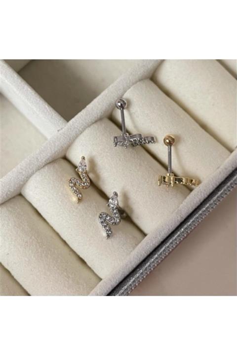 Mien Store Kadın Silver Rengi Cerrahi Çelik Yılan 2 Tragus Kıkırdak Piercing 8mm