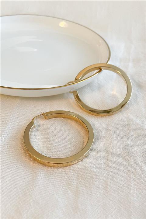 Selika Kuyumculuk Kadın 14 Ayar Altın Köşeli Büyük Boy Halka Küpe