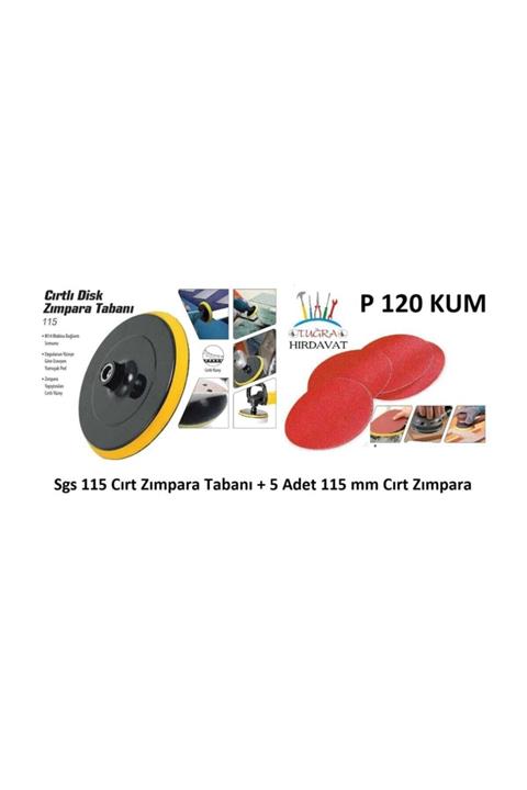 Sgs Cırt Zımpara Tabanı 115Mm + P120 Kum 5 Adet Cırt Zımpara