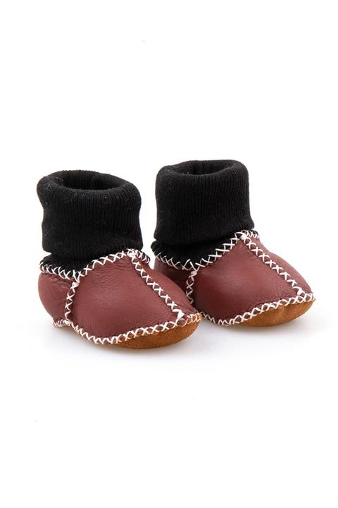 Pegia Unisex Bebek Bordo Hakiki Kürklü Çoraplı Patik 141112