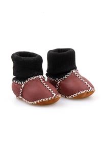 Pegia Unisex Bebek Bordo Hakiki Kürklü Çoraplı Patik 141112