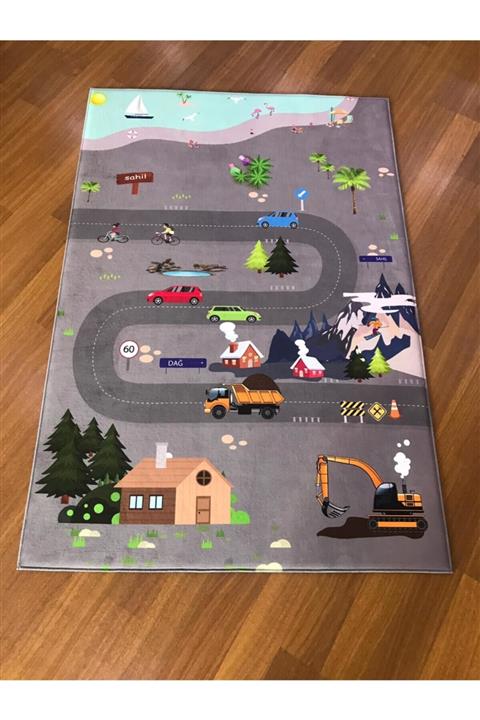 HalıVagonu Hv303g Gri Trafikli 11mm Dijital Baskı Çocuk Halısı