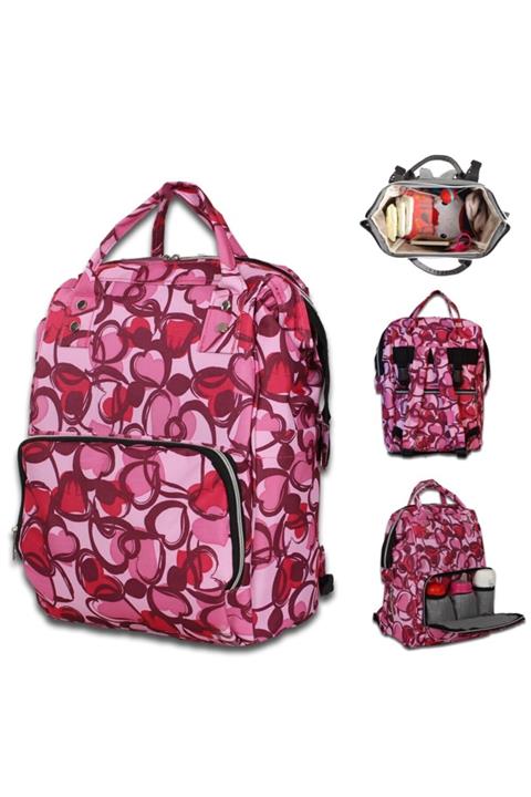 Troya Bags Troya Anne Bebek Bakım ve Sırt Çantası 2402 Kalp Pembe