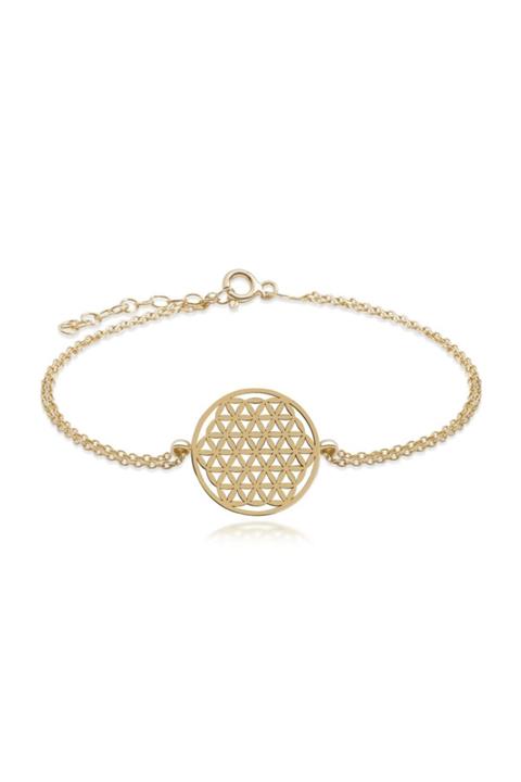 SARIASLAN Çift Zincirli Gold Yaşam Çiçeği Gümüş Bileklik