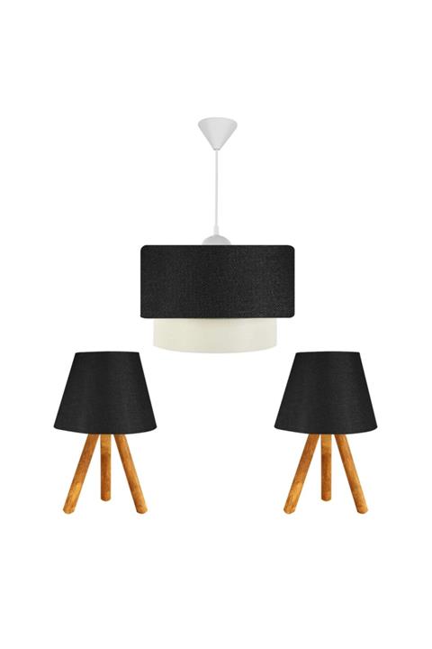 Bysay Fiesta Üçlü Abajur, Avize Seti 3 Ayaklı Tripod (siyah)