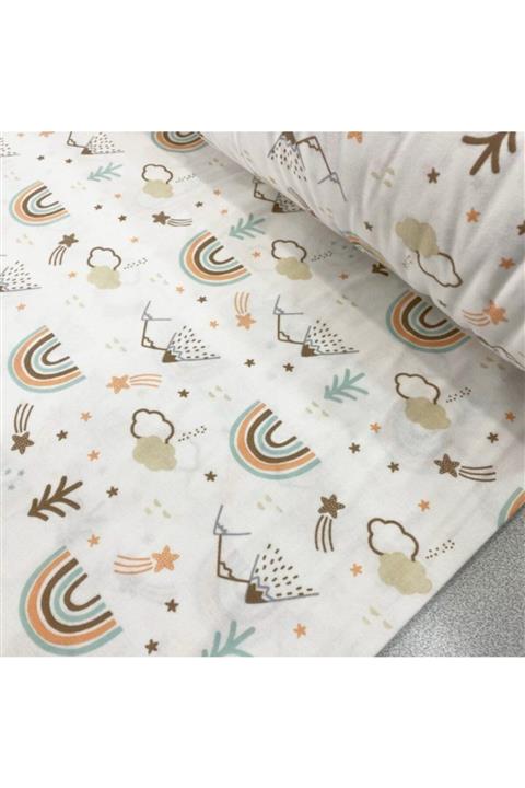 Bebek Özel %100 Pamuk Bebek Çocuk Lastikli Çarşaf 80x120 Kahverengi Gökkuşağı