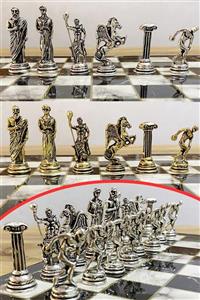 Oyuncak Filesi Metal Satranç Seti Antik Olimpiyat Figür 25x25 Cm Kaplama Mermer Sehpalı