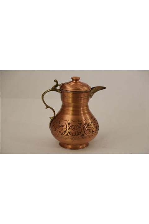 GiftStore Kapaklı Parlak Işlemeli Bakır Sürahi