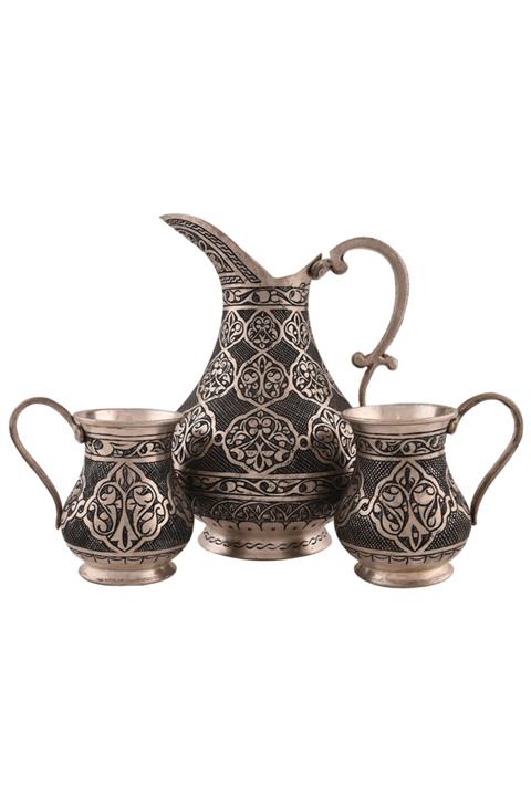 nusnus Bakır Kalıp Desenli Sürahi +6 Bardak Gümüş Renk Bhn 162