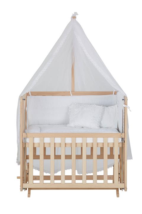 Baby Tech 50x90 Naturel Boyasız 4 Kademeli Beşik + Beyaz Uyku Seti