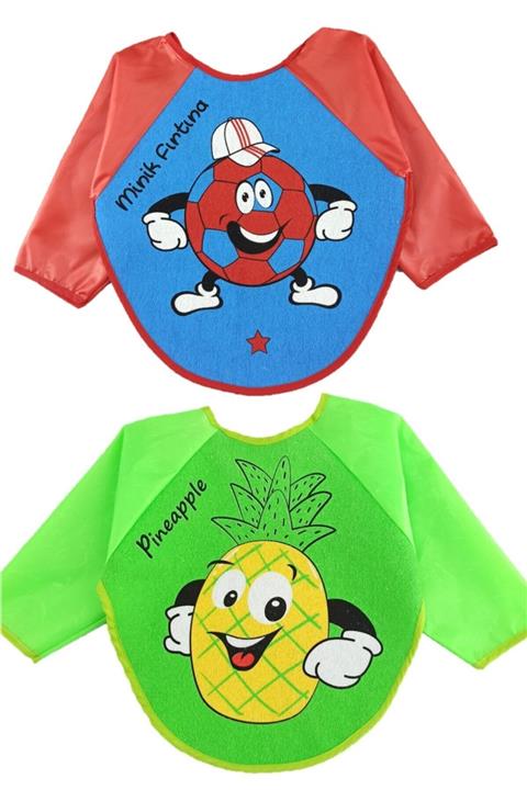 ÖZLEM BEBE Unisex Kırmızı Trabzon Minik Fırtına Ananas Desen Bebek Mama Önlüğü 6-24 Ay