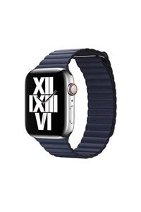 Apple Watch Seri 7 45mm Uyumlu Nezih Case Deri Lop Kordon Lacivert