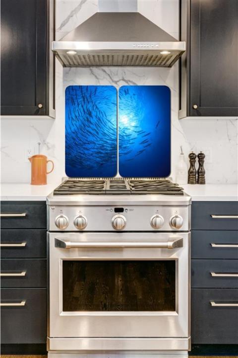 Saban Balık Sürüsü 2' Li 30x52 Cm Cam Cam Ocak Arkası Koruyucu - Kesme Tahtası