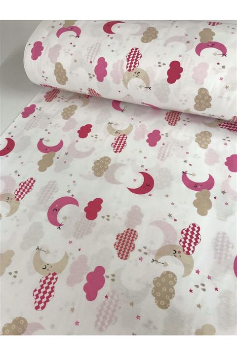 Bebek Özel Pamuklu Bebek Çocuk Lastikli Çarşaf 60x120 Beyaz Kırmızı Ay Bulut