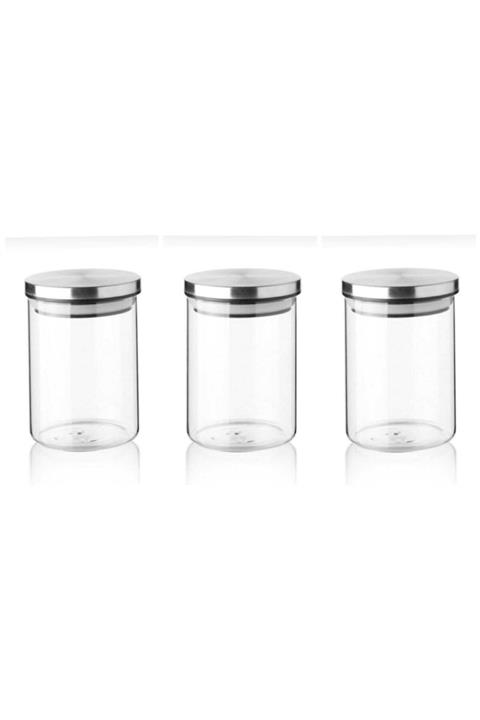 YzHome 3 Adet Metal Kapaklı Vakumlu Geniş Baharat Seti Saklama Kabı 450ml