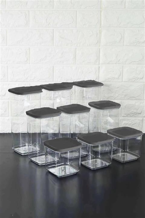 TRUSTMODA Kristal Saklama Kabı Gri 9 Lu Set Vakum Kapak