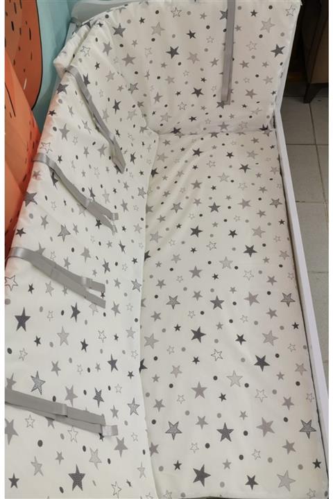 Bebek Özel Bebek Çocuk Beşik Kenar Koruma 80x130 Beşik Için (4 Parça) Gri Büyük Yıldızlı