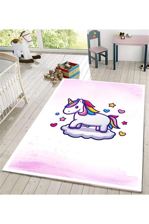 WESSA Unicornlu , Makinede Yıkanabilen, Antialerjik ,deri Taban Çocuk Halısı