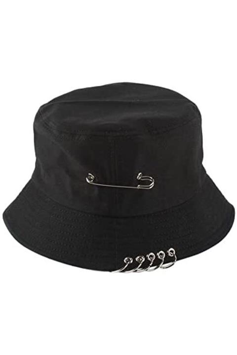 Köstebek Ars Piercingli Siyah Bucket Hat Kova Şapka