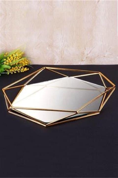 Aker Hediyelik Prizma Aynalı Servis Sunum Tepsisi 34cm Gold
