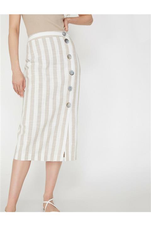 Koton Kadın Ekru Normal Bel Düğme Detaylı Midi Etek 9YAK72021UW