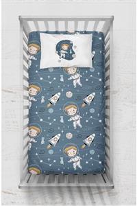 Neym Design Astronot Çocuk Bebek Boy Pamuk Saten Lastikli Çarşaf Seti 70x130