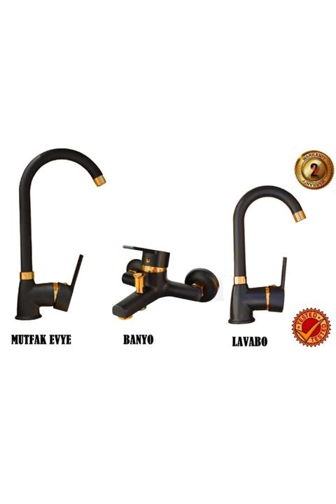 SANCEY Siyah Mutfak Lavabo Banyo Set (altın Ara), 3 Parça