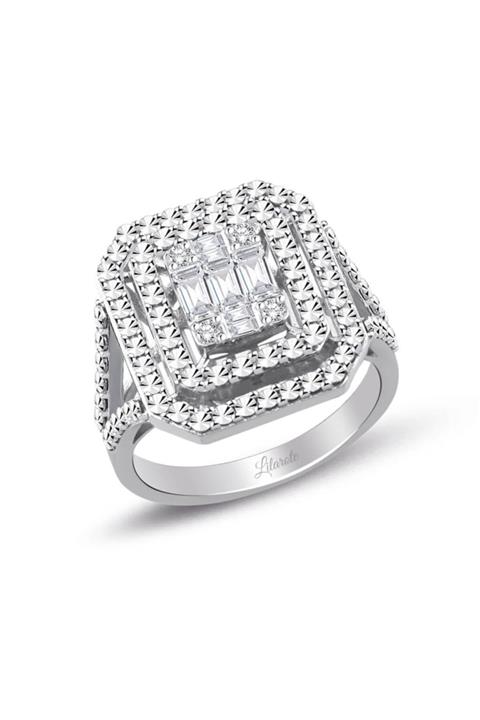 Lilarote Pırlanta 0.47 Ct Kalemli Tasarım Baget Kare Tektaş Yüzük