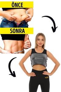 FASHION VICTORY Zayıflatan Sauna Yarım Kollu Üst Sweatshirt Yağ Bel Basen Eritme Inceltme Terletme