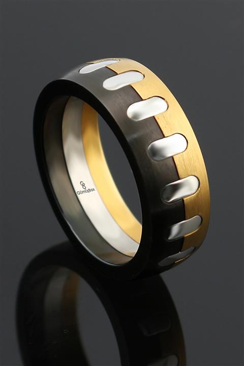 Gümüşbox Black Gold Desenli Çelik Alyans