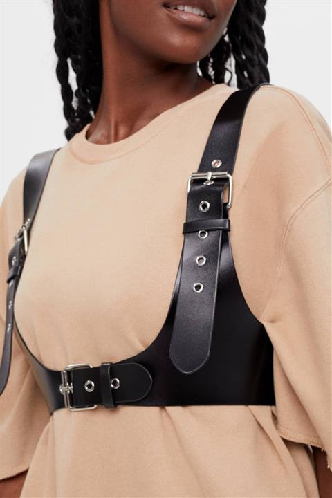 Stilyoss Kadın Siyah Metal Tokalı Askılı Kemer