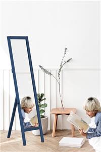 bluecape Mavi Marbella Doğal Ağaç Ayaklı Butik Boy Aynası 36x143 cm