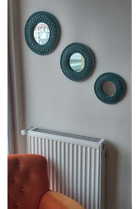 hera home Dekoratif 3 Lü Hasır Ayna Petrol Yeşili,obje Biblo 4106