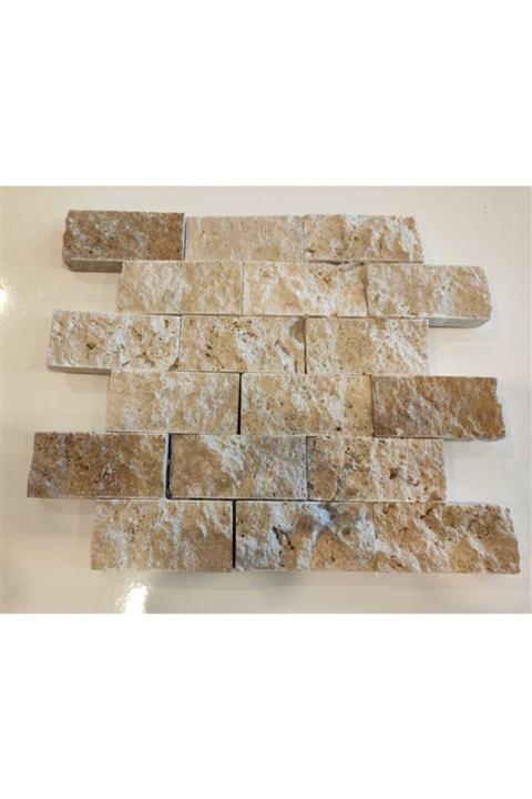 Polen Stone 3'lü Mix Traverten Patlatma Duvar Kaplama Taşı - 5cmx10cm Fileli