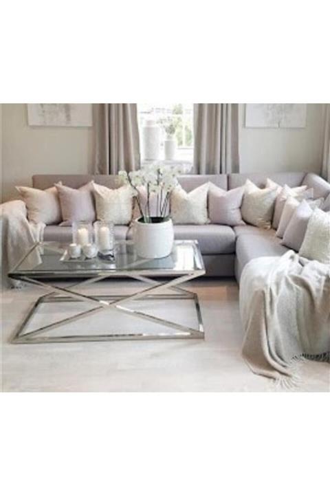 DORA Krom Kare Sehpa Şeffaf Camlı 100x100